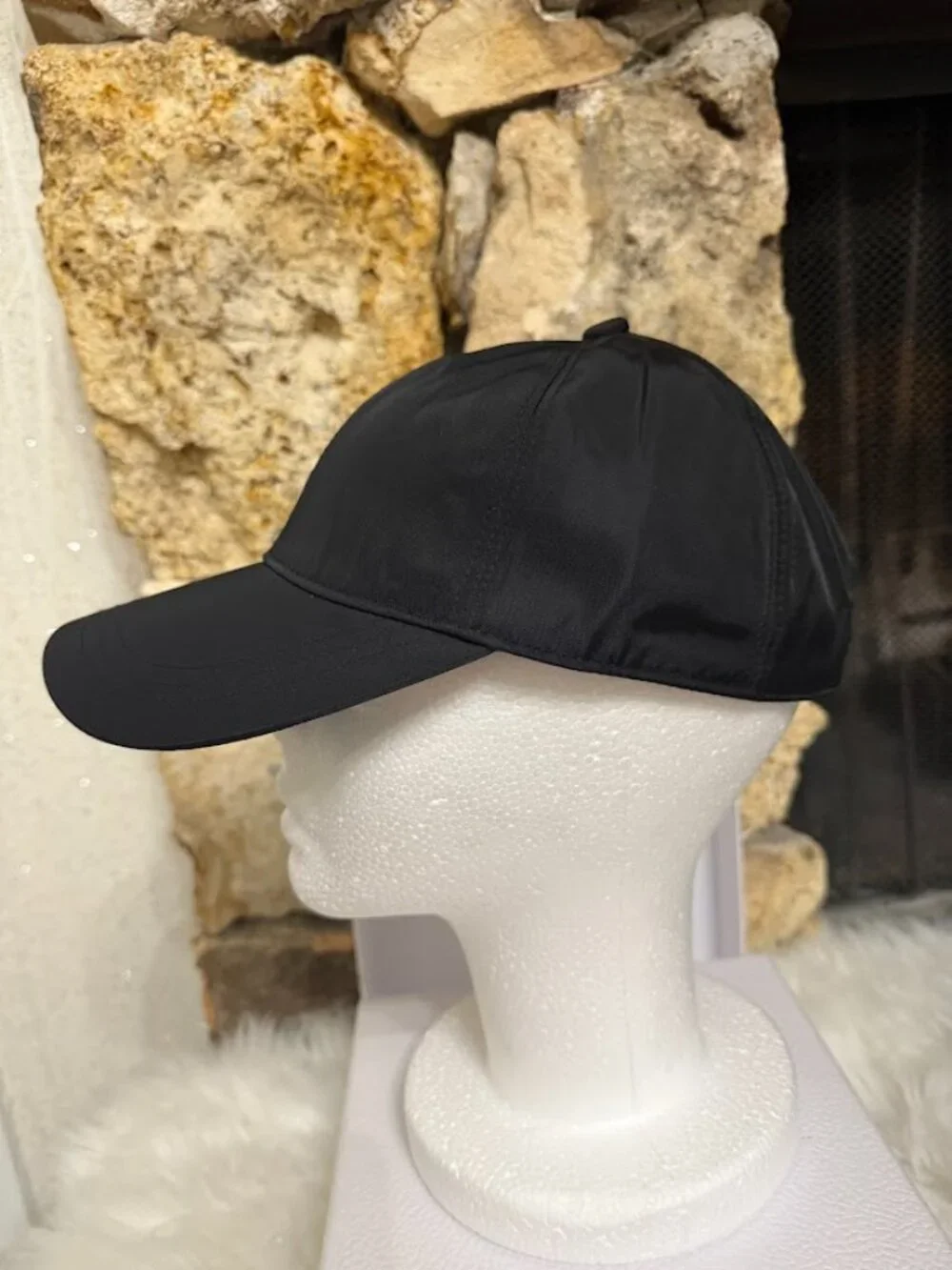 Kids Black Nylon Baseball Cap Size M Triangle Patch Adjustable Hat